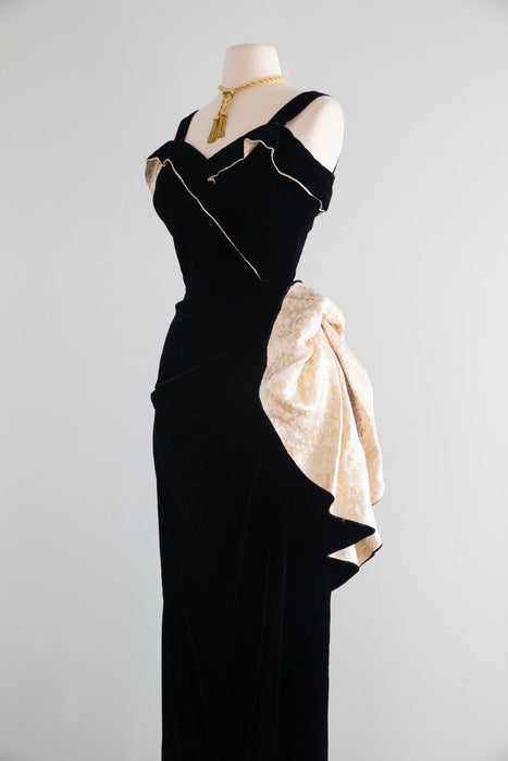 Glamorous 1950's Old Hollywood Black Velvet Evening Gown By De Michael / S