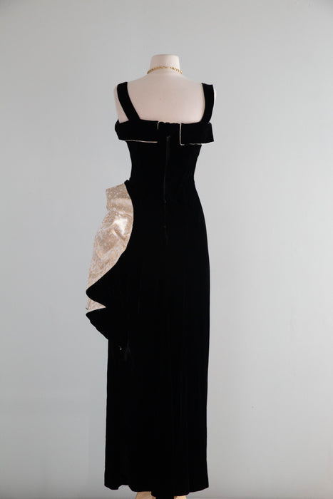 Glamorous 1950's Old Hollywood Black Velvet Evening Gown By De Michael / S