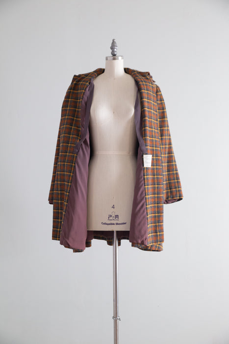 Classic 1940's Swansdown For Forstmann Plaid Wool Swing Coat / ML