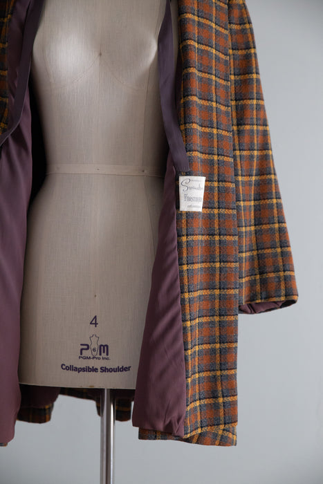 Classic 1940's Swansdown For Forstmann Plaid Wool Swing Coat / ML
