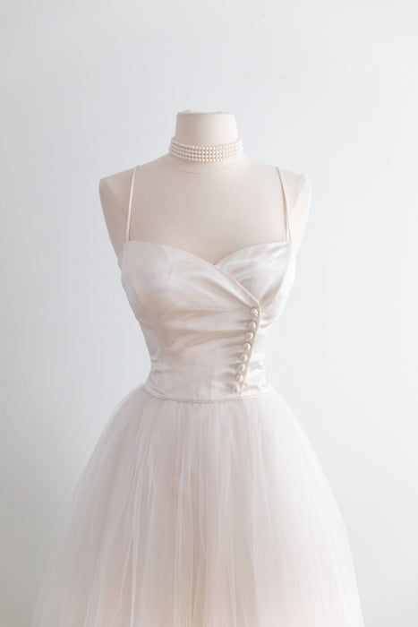 Stunning 1950's Satin and Tulle Wedding Gown By Lorie Deb / SM