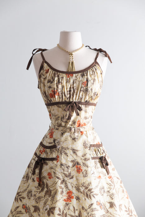 Adorable 1950's Autumn Butterfly Print Cotton Dress / SM