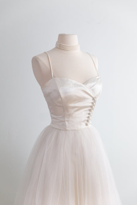 Stunning 1950's Satin and Tulle Wedding Gown By Lorie Deb / SM