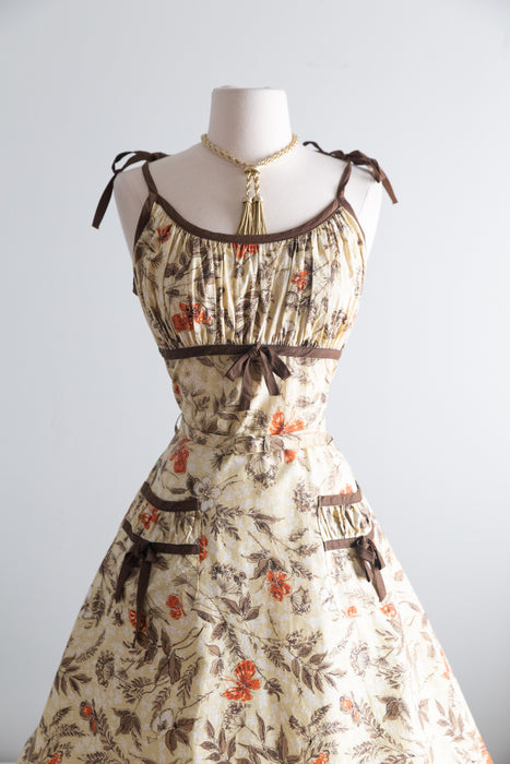 Adorable 1950's Autumn Butterfly Print Cotton Dress / SM