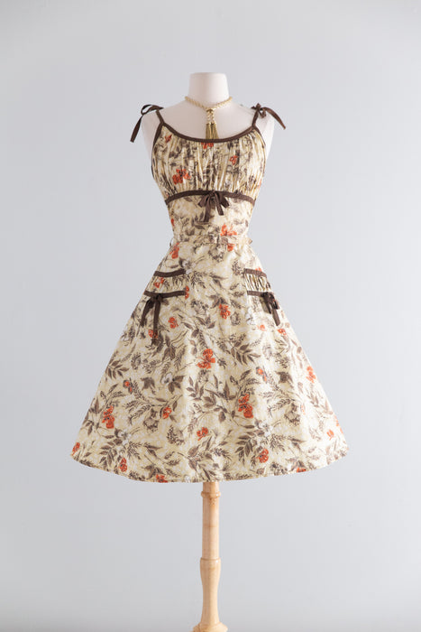 Adorable 1950's Autumn Butterfly Print Cotton Dress / SM