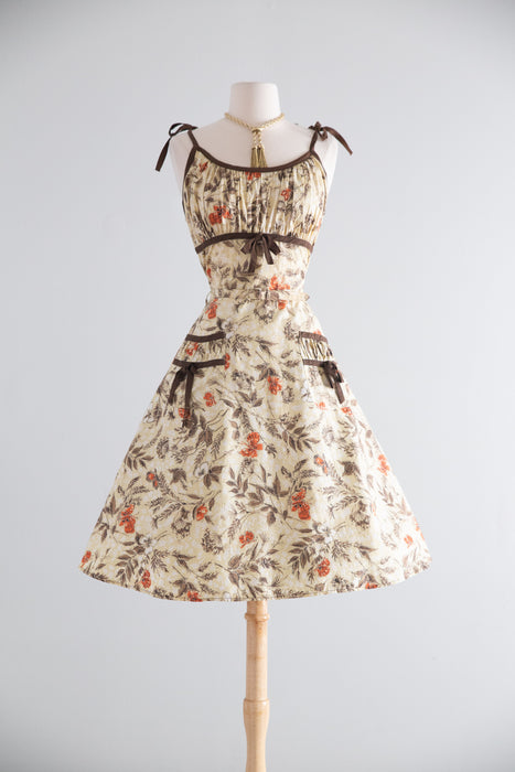 Adorable 1950's Autumn Butterfly Print Cotton Dress / SM