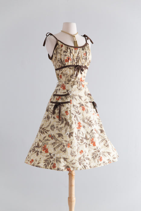 Adorable 1950's Autumn Butterfly Print Cotton Dress / SM