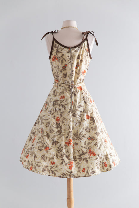 Adorable 1950's Autumn Butterfly Print Cotton Dress / SM