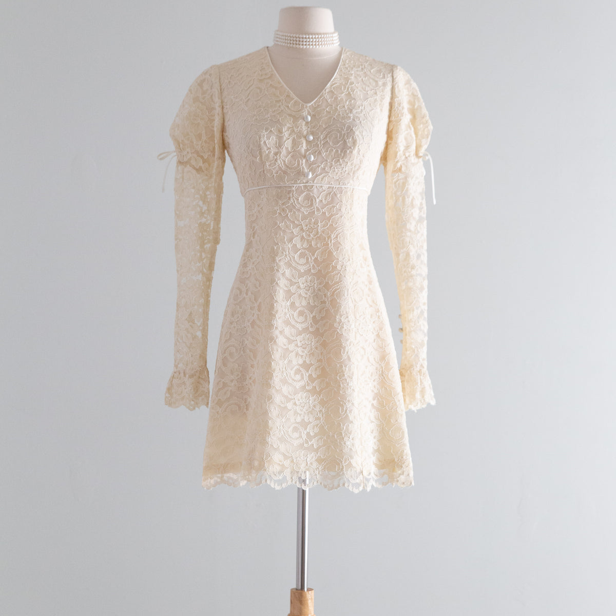 Darling 1960's Mini Mod Ivory Lace Wedding Dress / S – Xtabay Vintage