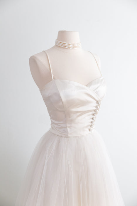 Stunning 1950's Satin and Tulle Wedding Gown By Lorie Deb / SM