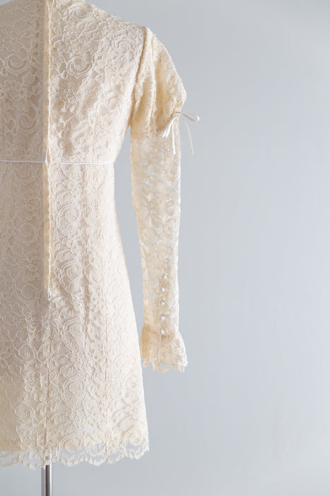 Darling 1960's Mini Mod Ivory Lace Wedding Dress / S