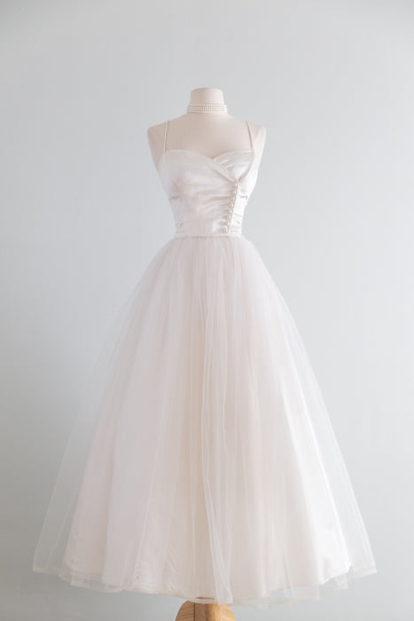 Stunning 1950's Satin and Tulle Wedding Gown By Lorie Deb / SM