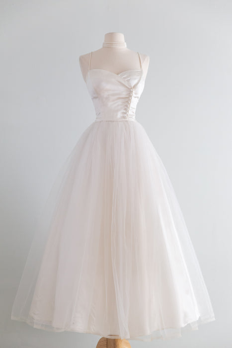 Stunning 1950's Satin and Tulle Wedding Gown By Lorie Deb / SM