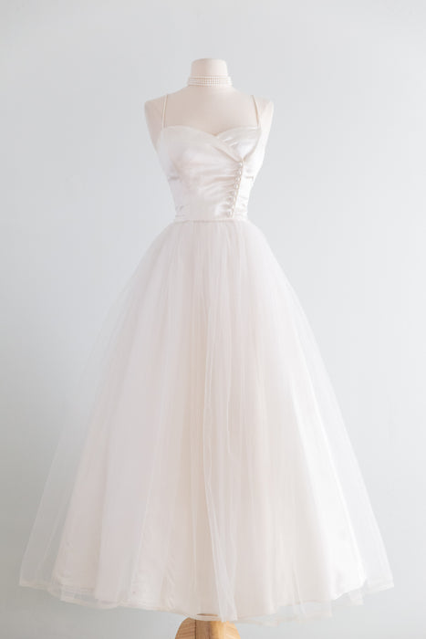 Stunning 1950's Satin and Tulle Wedding Gown By Lorie Deb / SM