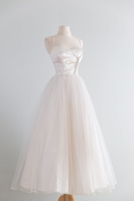 Stunning 1950's Satin and Tulle Wedding Gown By Lorie Deb / SM