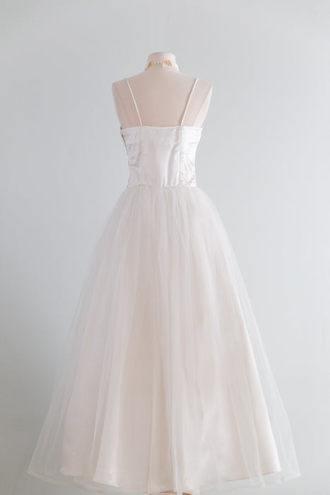 Stunning 1950's Satin and Tulle Wedding Gown By Lorie Deb / SM