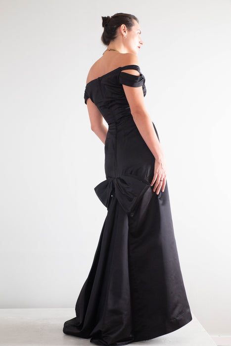 Iconic 1950's Black Silk Satin Couture Evening Gown By Philip Hulitar / Small