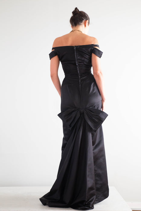 Iconic 1950's Black Silk Satin Couture Evening Gown By Philip Hulitar / Small