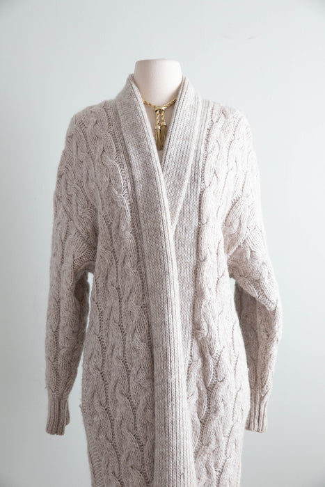 Coveted 1980's Chunky Wool Cable Knit Long Cardigan / SM