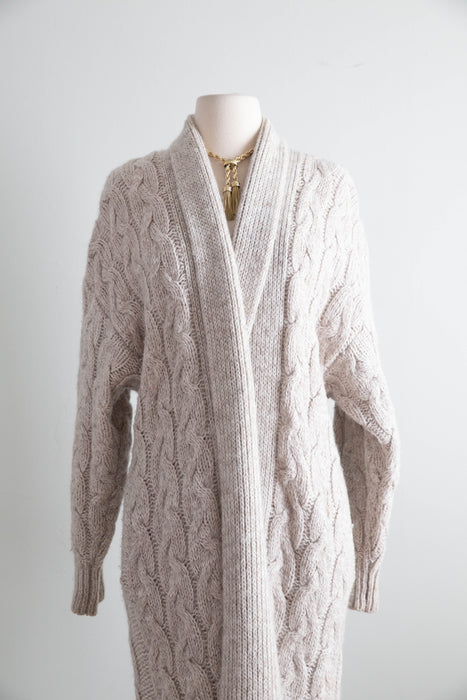 Coveted 1980's Chunky Wool Cable Knit Long Cardigan / SM