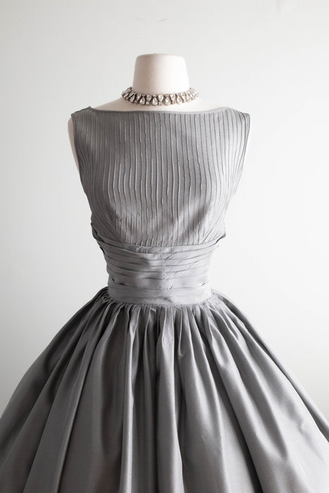 Spectacular 1950's New Look Era Steel Grey Cocktail Dress & Coat By Claudia Young / M