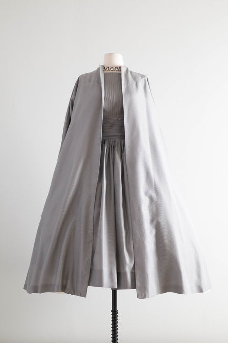 Spectacular 1950's New Look Era Steel Grey Cocktail Dress & Coat By Claudia Young / M