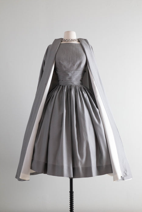 Spectacular 1950's New Look Era Steel Grey Cocktail Dress & Coat By Claudia Young / M