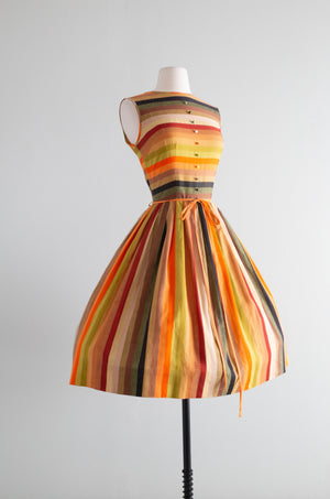 1950s Rainbow Plaid Cotton Dress | XS/S