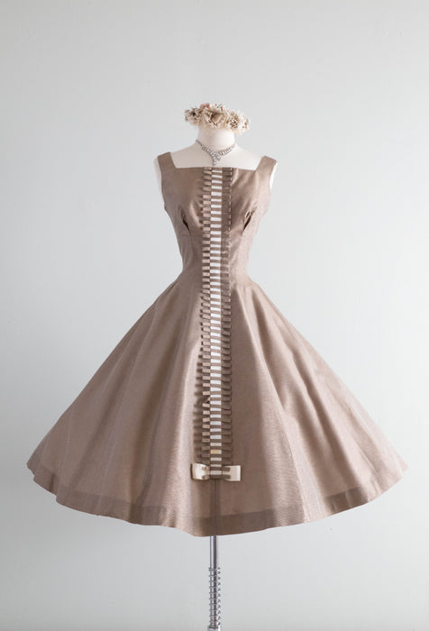 Stunning 1950's New Look Taupe Cocktail Dress & Coat By Claudia Young / SM