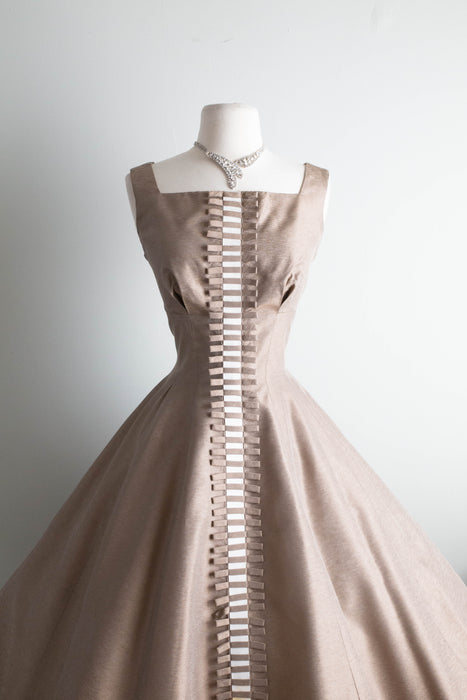 Stunning 1950's New Look Taupe Cocktail Dress & Coat By Claudia Young / SM