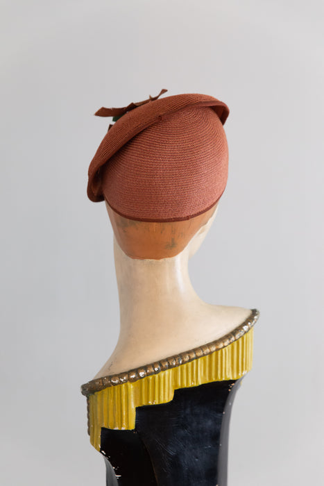 Whimsical 1930's Straw Tilt Hat With Bows