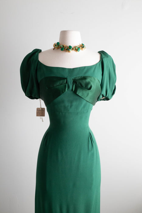 Exquisite 1950's NOS Emerald Green Cocktail Dress By Rosalie Macrini / SM