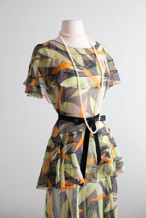 Rare Autumnal Silk Chiffon Dress From The Late 1920's / SM