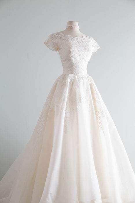 Fairytale 1950's Silk Organza Wedding Gown With Lace & Pearls / XS