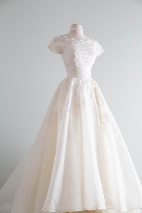 Fairytale 1950's Silk Organza Wedding Gown With Lace & Pearls / XS