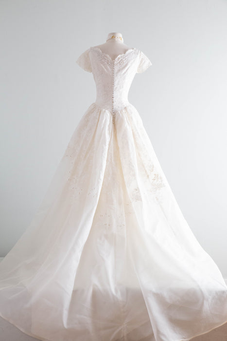 Fairytale 1950's Silk Organza Wedding Gown With Lace & Pearls / XS