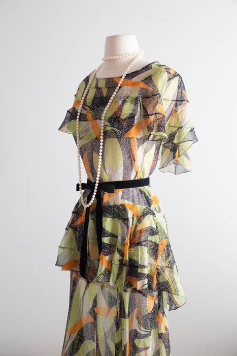 Rare Autumnal Silk Chiffon Dress From The Late 1920's / SM