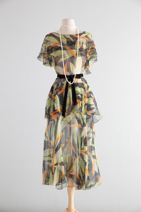 Rare Autumnal Silk Chiffon Dress From The Late 1920's / SM