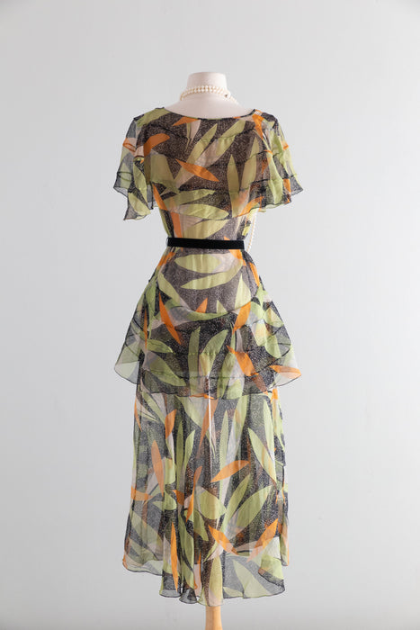 Rare Autumnal Silk Chiffon Dress From The Late 1920's / SM