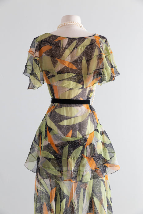 Rare Autumnal Silk Chiffon Dress From The Late 1920's / SM