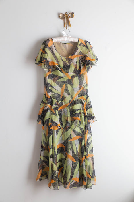 Rare Autumnal Silk Chiffon Dress From The Late 1920's / SM