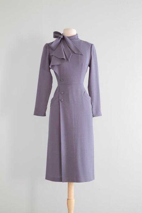 Chic 1970's Nina Ricci Dove Grey Wool Crepe 1940's Style Dress / Small Xtabay Vintage Chic 1970's Nina Ricci Dove Grey Wool Crepe 1940's Style Dress / Small Xtabay Vintage