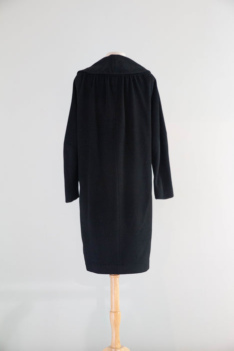 Gorgeous 1950's Black Cashmere Cocoon Coat / SM