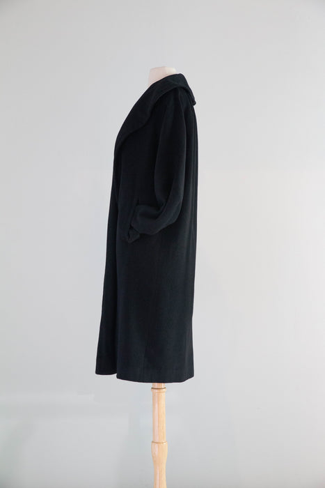 Gorgeous 1950's Black Cashmere Cocoon Coat / SM