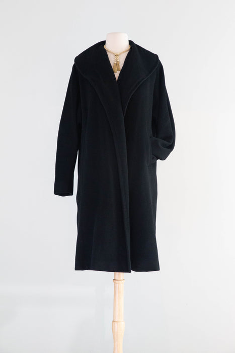 Gorgeous 1950's Black Cashmere Cocoon Coat / SM