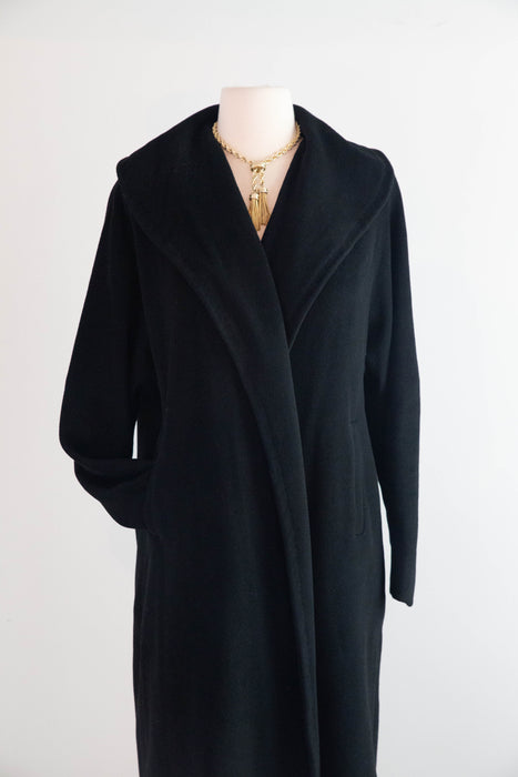 Gorgeous 1950's Black Cashmere Cocoon Coat / SM