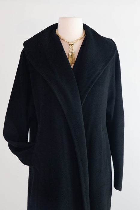 Gorgeous 1950's Black Cashmere Cocoon Coat / SM