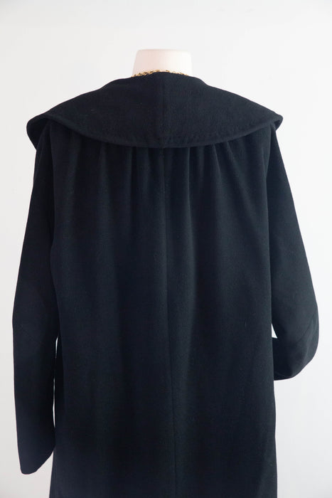 Gorgeous 1950's Black Cashmere Cocoon Coat / SM