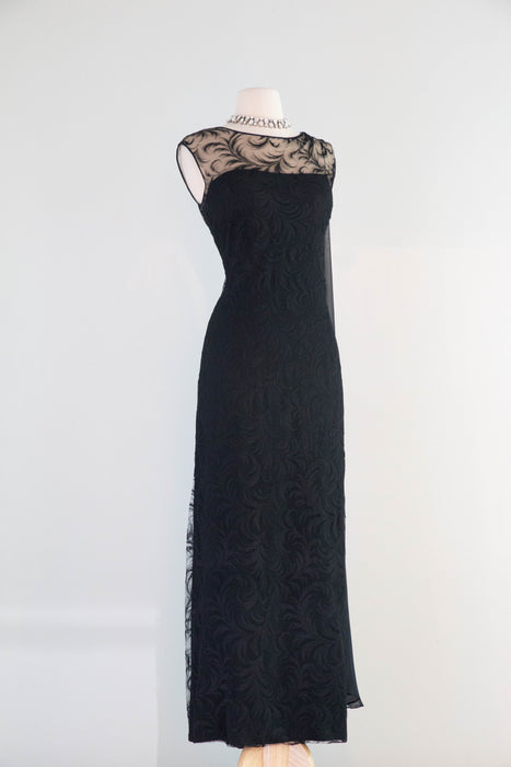 Elegant Early 1960's Feather Lace Evening Gown With Shoulder Swag From I.Magnin / M