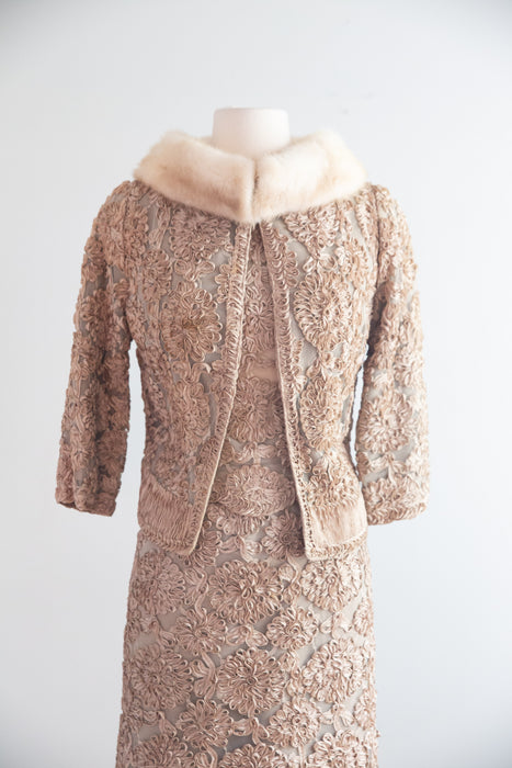 Gorgeous 1960's Mr. Blackwell Nude Illusion Silk and Soutache Three Piece Suit Set / M